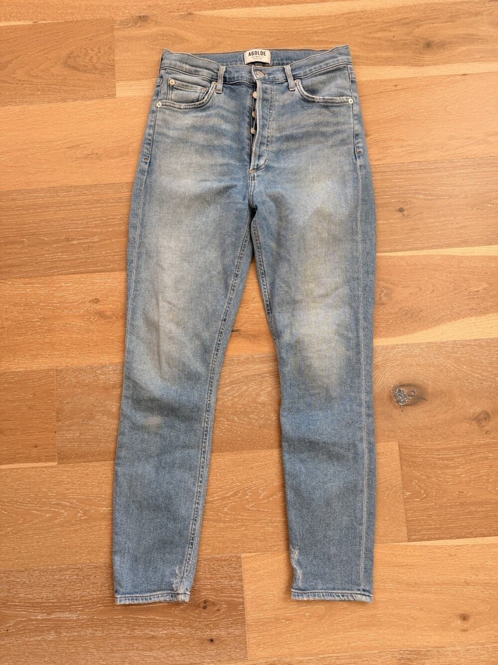 AGolde Jeans Skinny Button Organic Cotton 27 Waist, 26.5 Inseam Light Wash